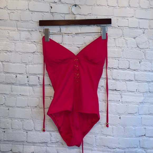 Bongo Pink / Red One Piece Laced Swimsuit size S - Picture 2 of 12
